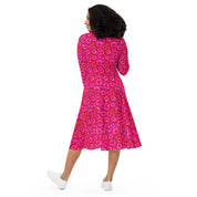 Pretty Pink All-over print long sleeve midi dress