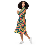 Groovy All-over print long sleeve midi dress