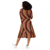 Beautiful Fall All-over print long sleeve midi dress