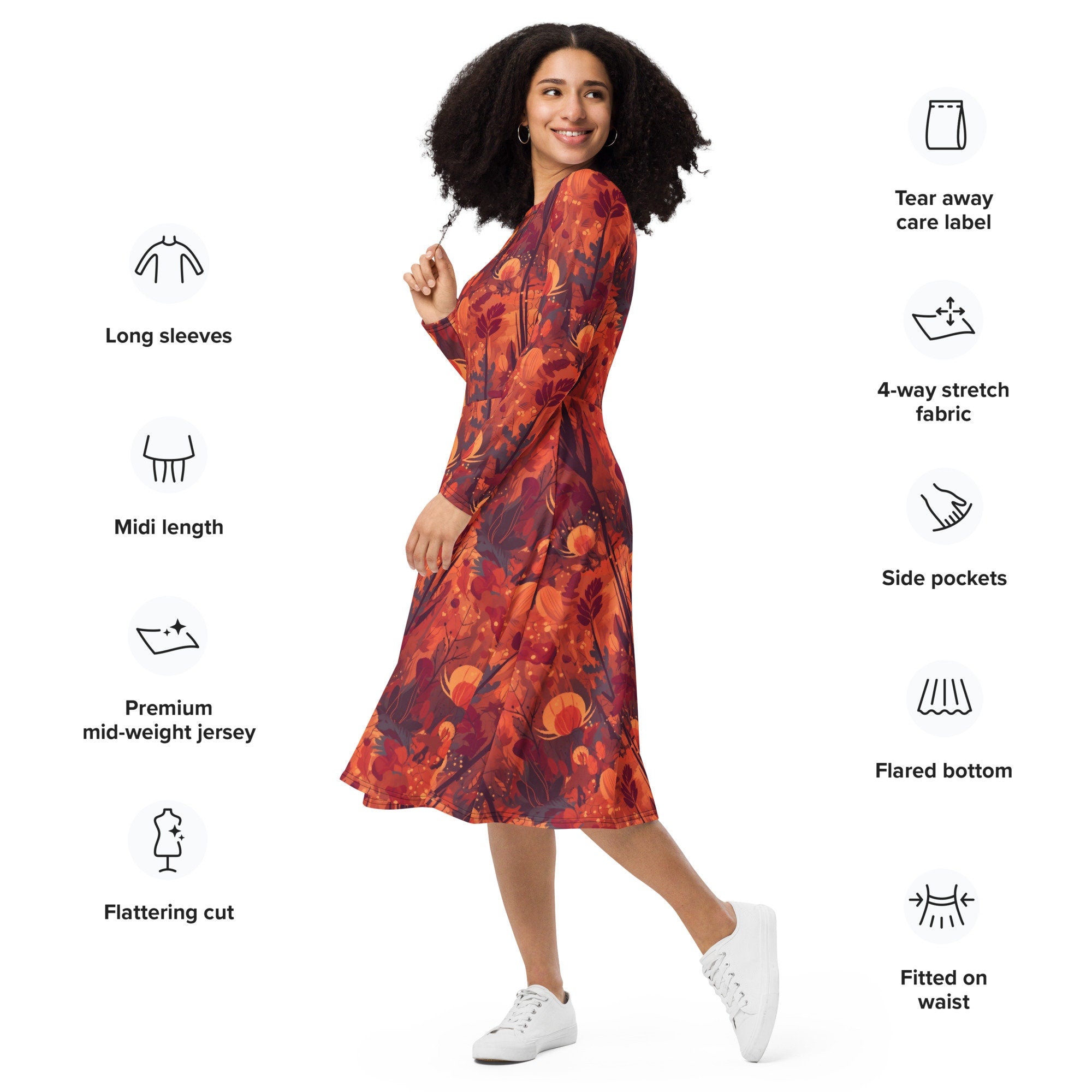 Beautiful Fall Print All-over print long sleeve midi dress