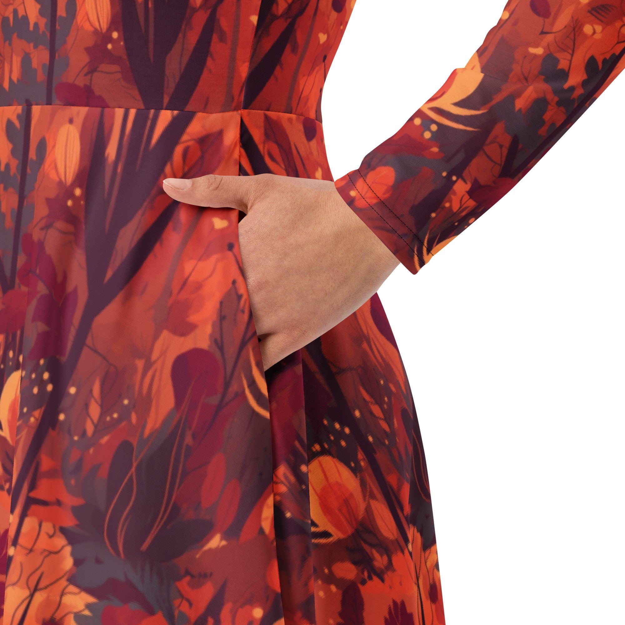 Beautiful Fall Print All-over print long sleeve midi dress