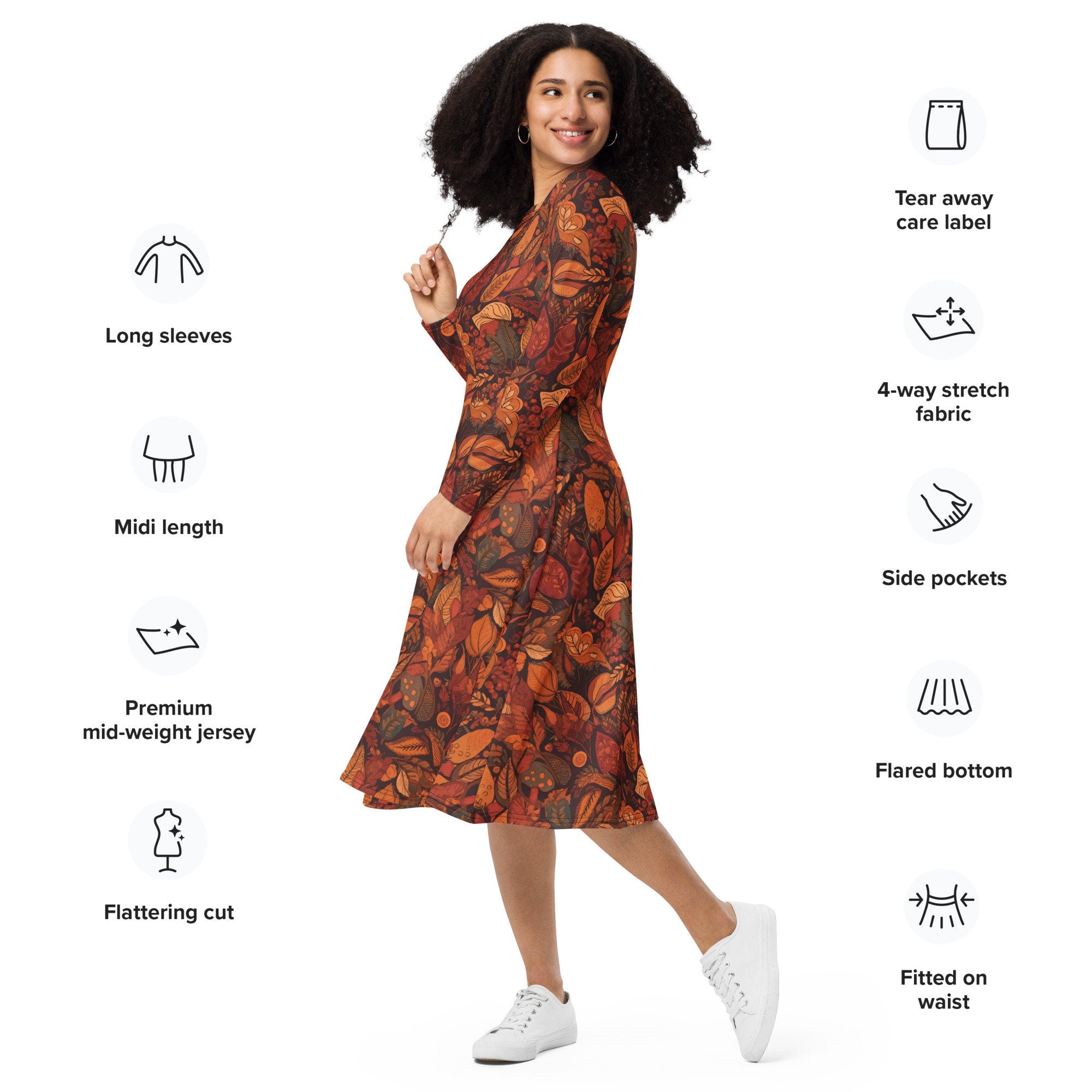 Beautiful Fall Leaves All-over print long sleeve midi dress