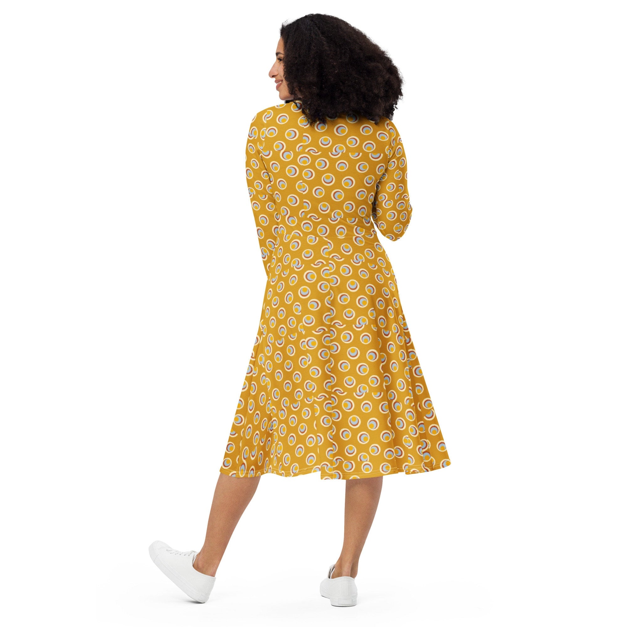 Fun Geometric All-over print long sleeve midi dress
