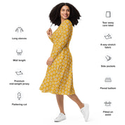 Fun Geometric All-over print long sleeve midi dress