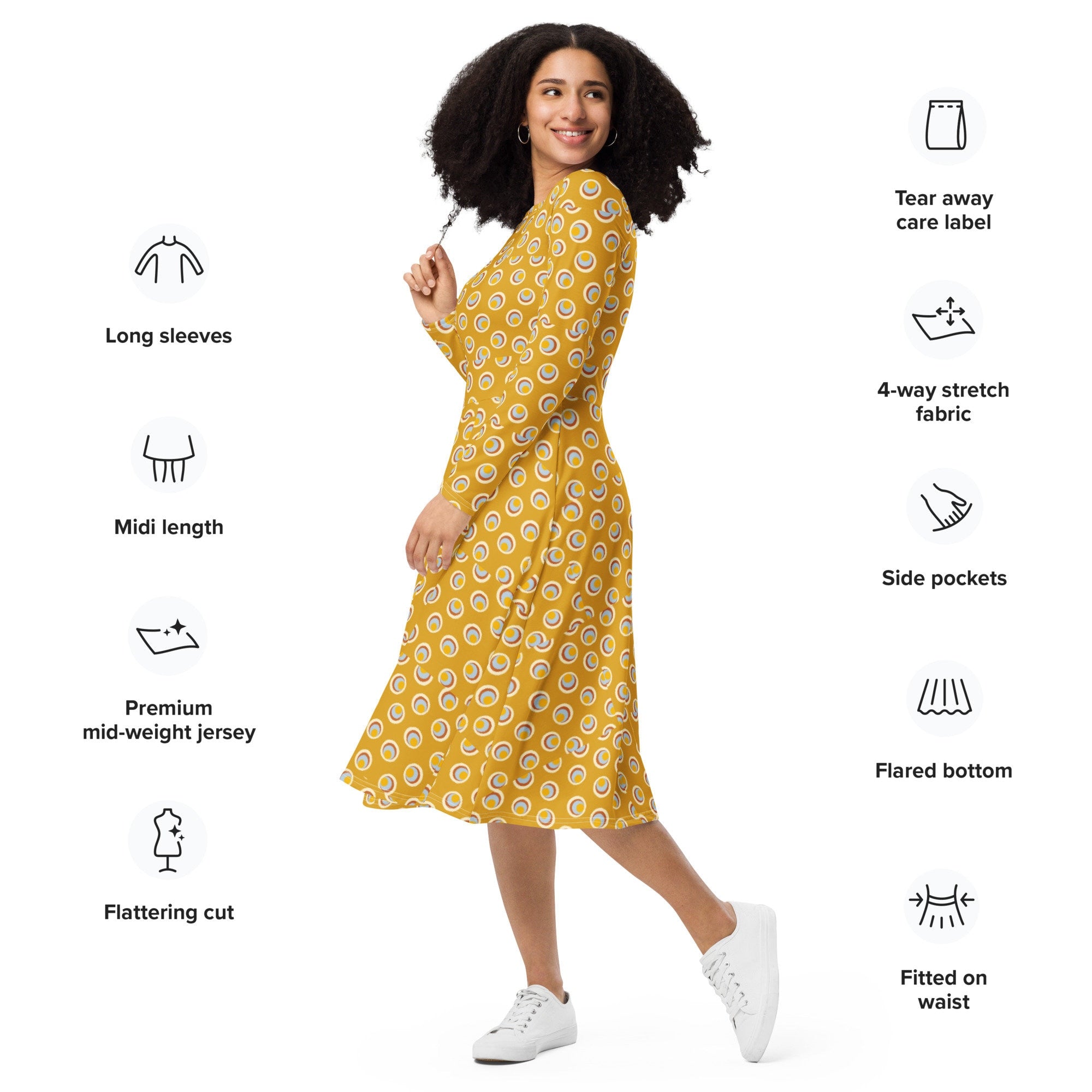 Fun Geometric All-over print long sleeve midi dress