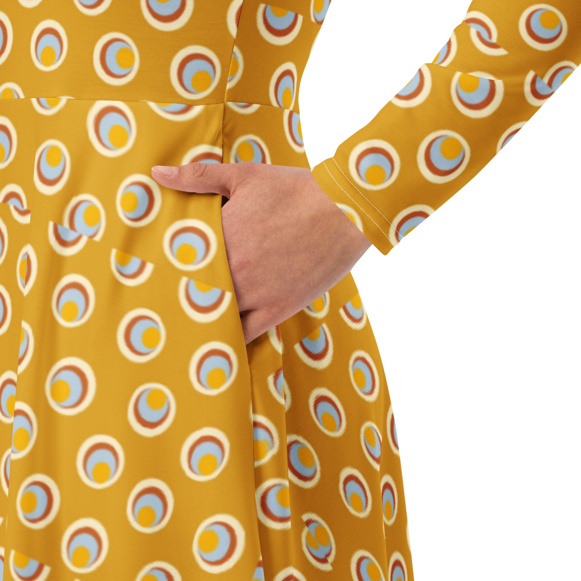 Fun Geometric All-over print long sleeve midi dress