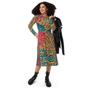 Beautiful All-over print long sleeve midi dress