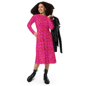 Pretty Pink All-over print long sleeve midi dress
