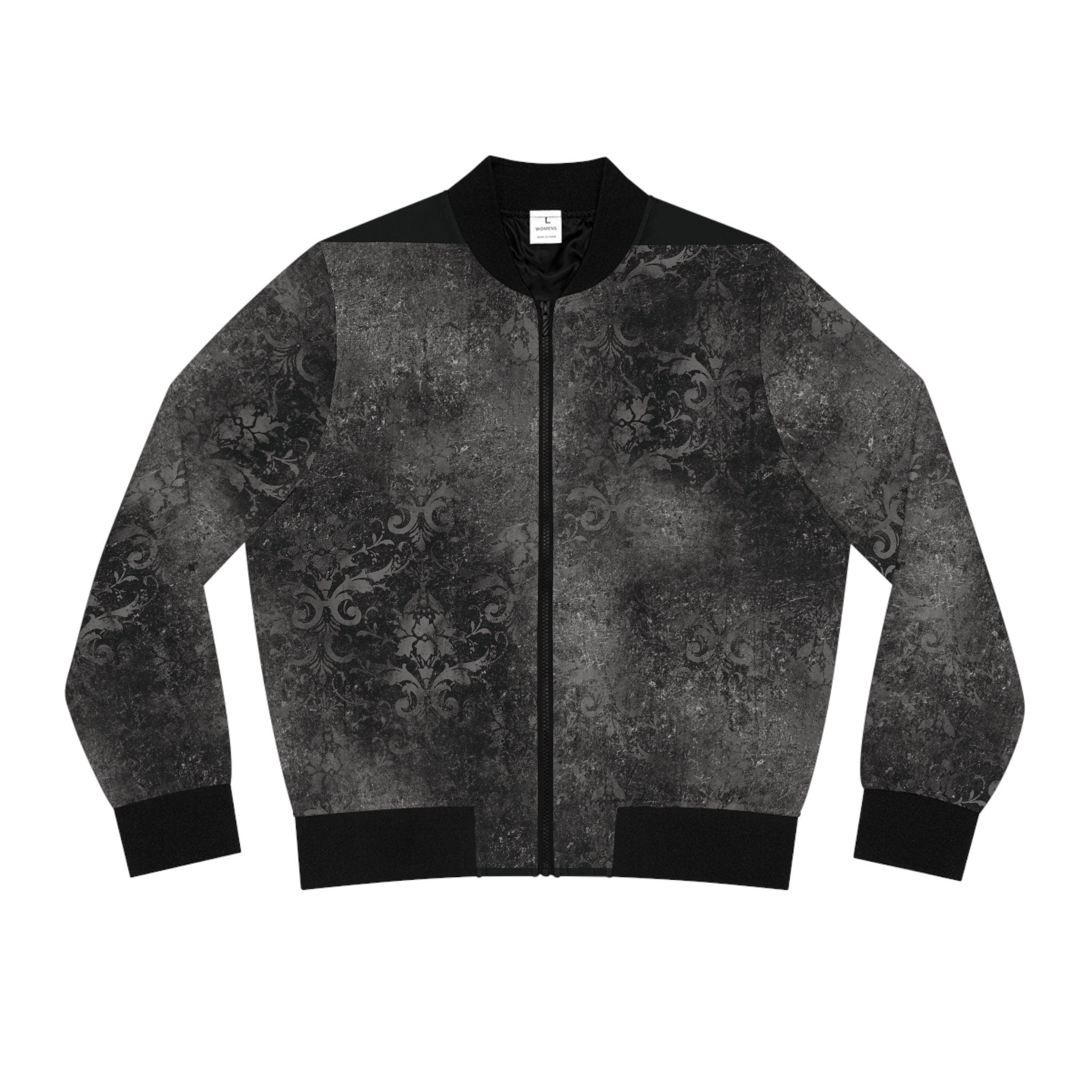 Women's Bomber Jacket  Cool Black Distressed Design (AOP)