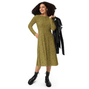Geometric All-over print long sleeve jersey midi dress