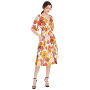 CV2 Boutique Beautiful Floral Butterfly Sleeve Shirred High Waist A Line Midi Dress