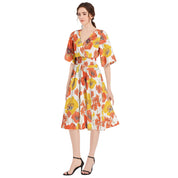 CV2 Boutique Beautiful Floral Butterfly Sleeve Shirred High Waist A Line Midi Dress