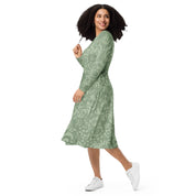 Festive Green  Holiday All-over Print Long Sleeve Midi Dress