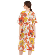 CV2 Boutique Beautiful Floral Butterfly Sleeve Shirred High Waist A Line Midi Dress