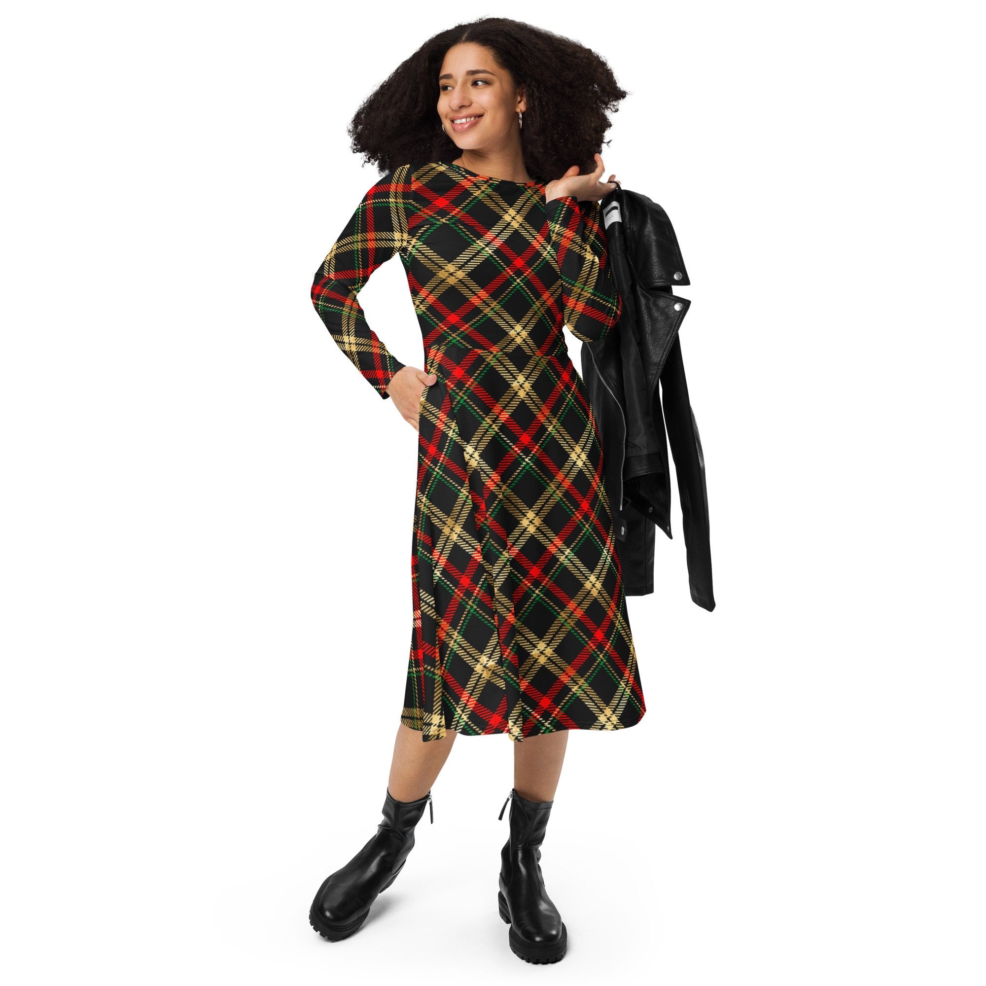 Festive Christmas All-over Print Long Sleeve Midi Dress