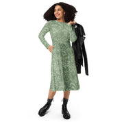 Festive Green  Holiday All-over Print Long Sleeve Midi Dress