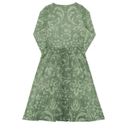 Festive Green  Holiday All-over Print Long Sleeve Midi Dress