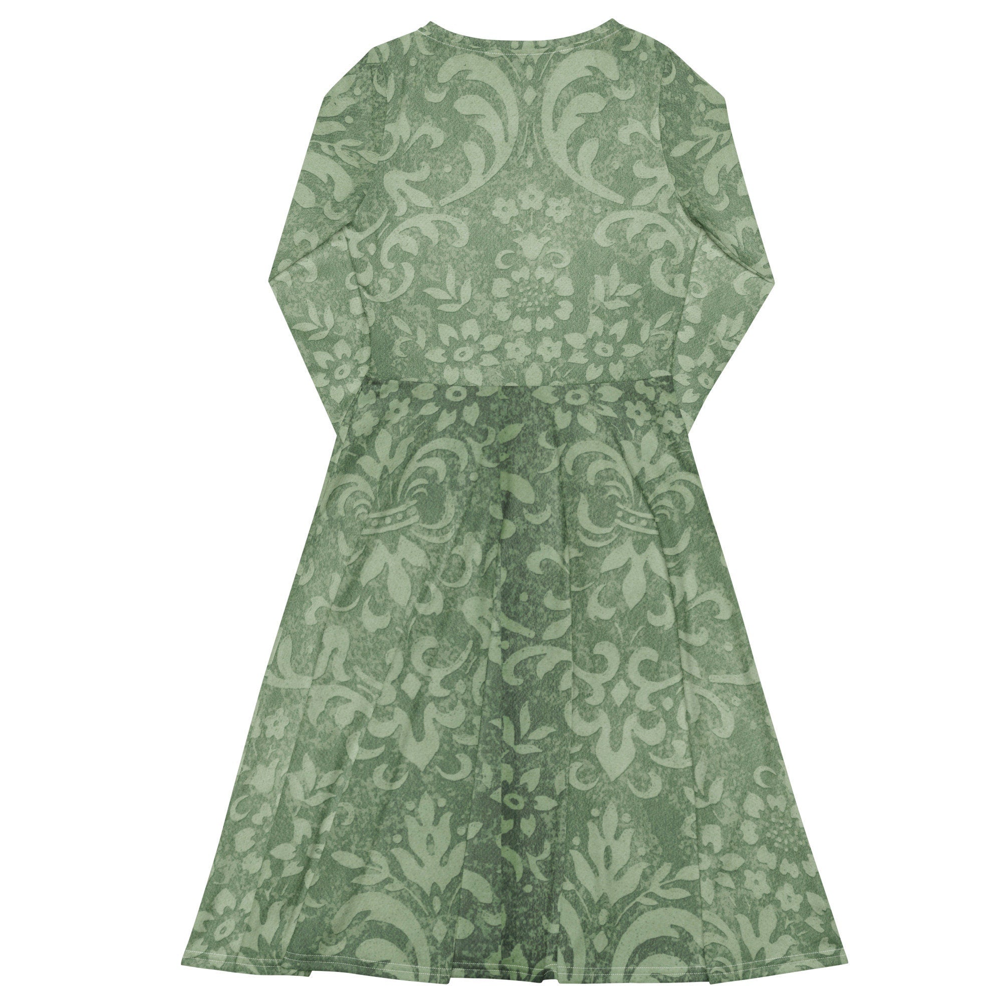 Festive Green  Holiday All-over Print Long Sleeve Midi Dress
